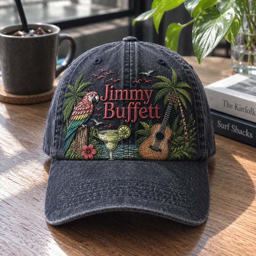 Jimmy Buffett Tropical Paradise Embroidered Vintage Denim Cap