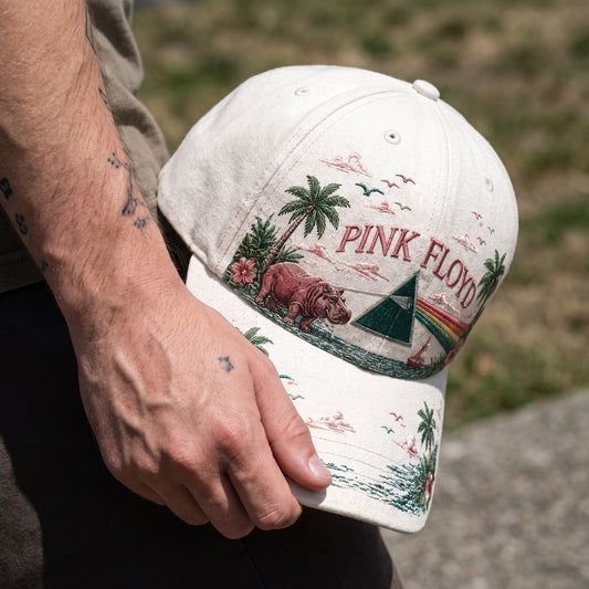 Pink Floyd Prism Rainbow Tropical Embroidered Denim Cap