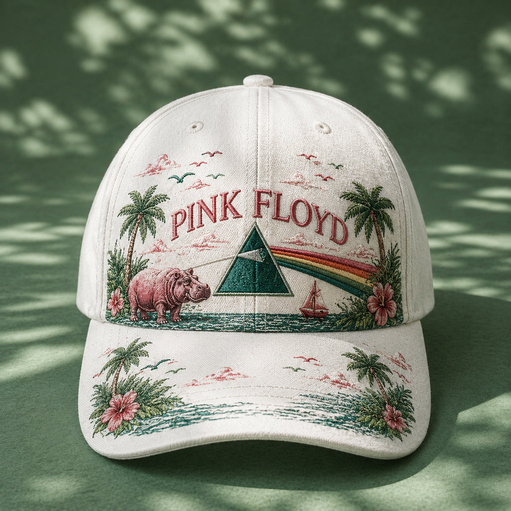 Pink Floyd Prism Rainbow Tropical Embroidered Denim Cap