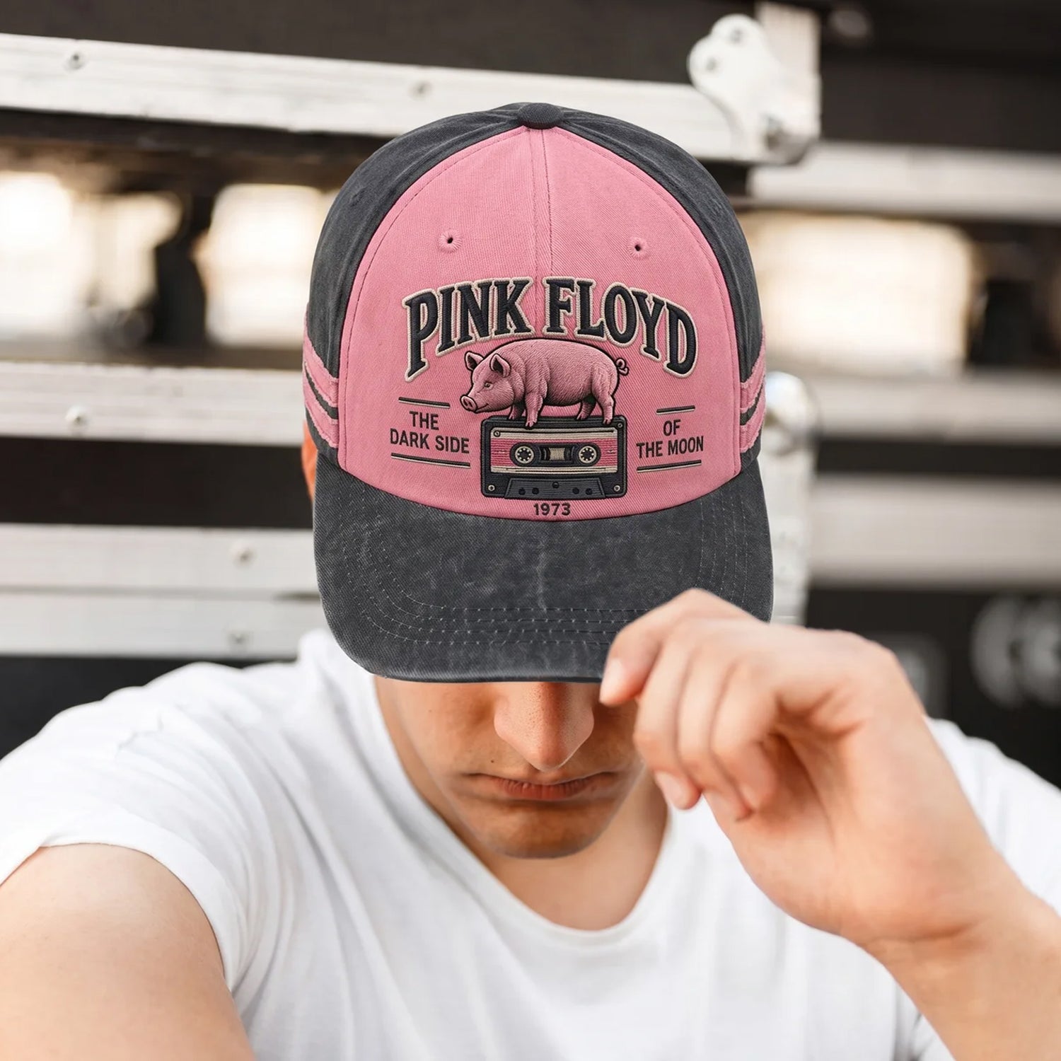 Pink Floyd Dark Side Cassette Pig Embroidered Denim Cap