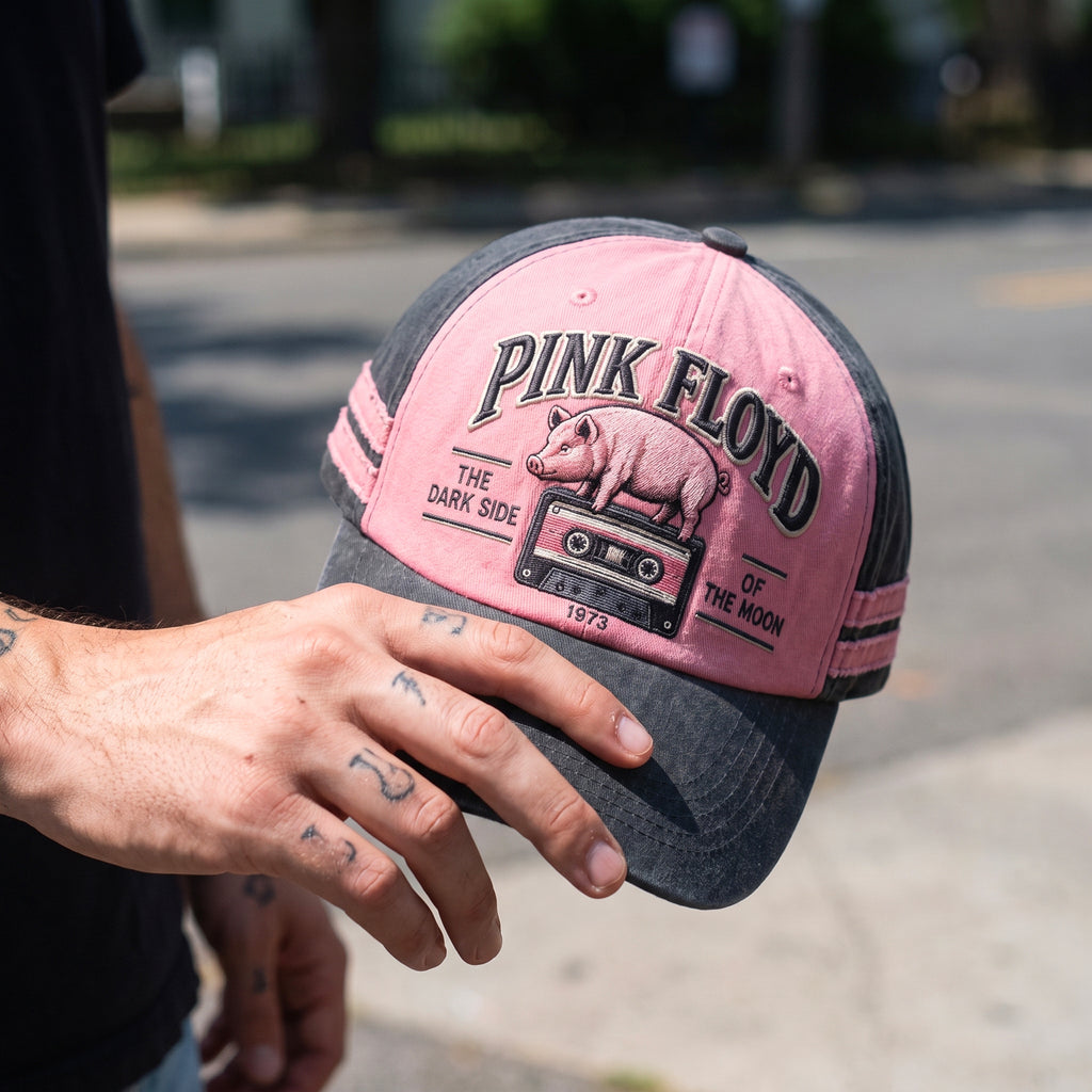 Pink Floyd Dark Side Cassette Pig Embroidered Denim Cap