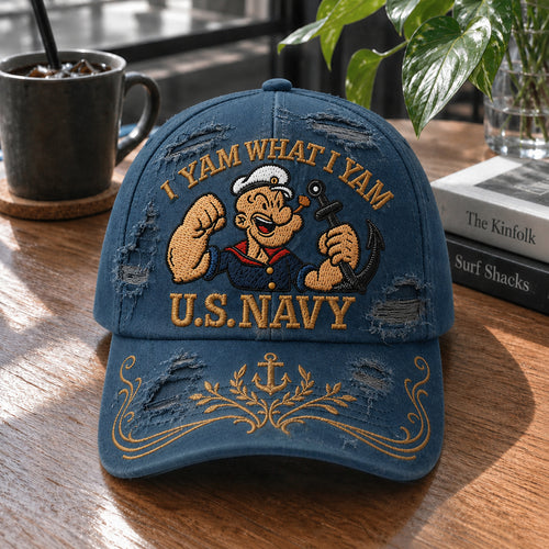 Popeye U.S. Navy Embroidered Distressed Denim Cap