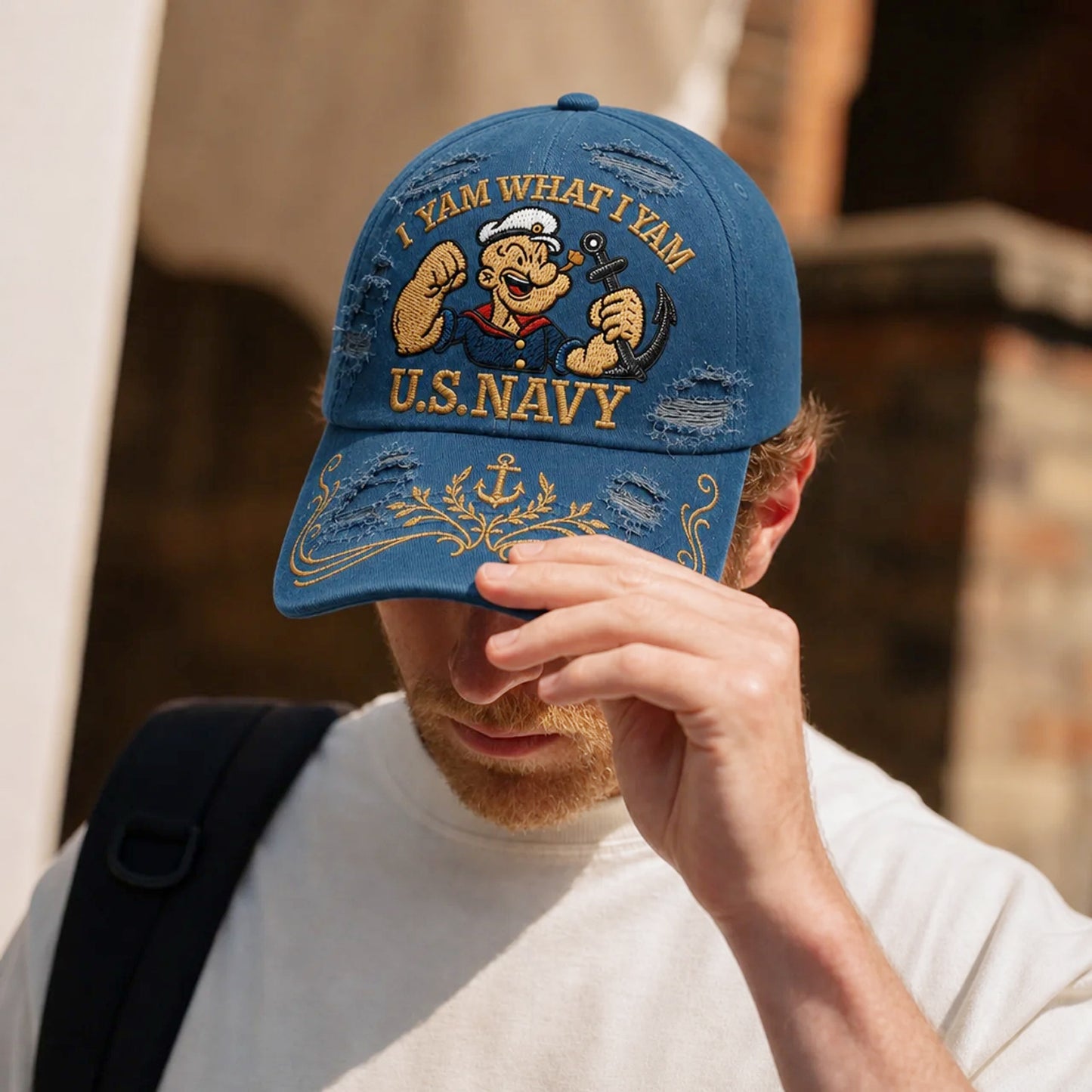 Popeye U.S. Navy Embroidered Distressed Denim Cap