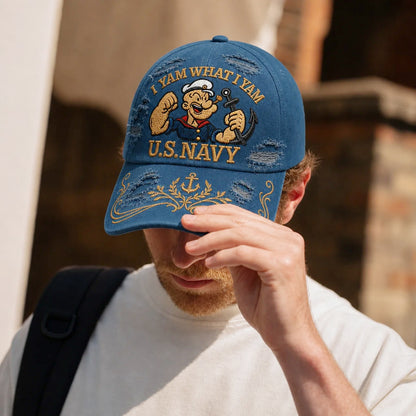 Popeye U.S. Navy Embroidered Distressed Denim Cap