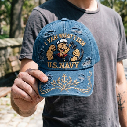 Popeye U.S. Navy Embroidered Distressed Denim Cap