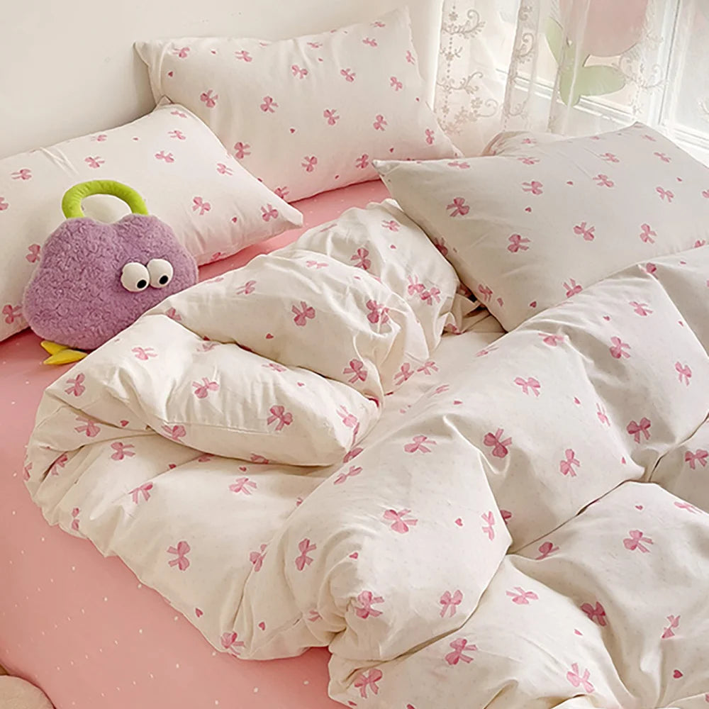 3pcs Pink Bow Duvet Cover Set with 2 Pillowcases, Cozy and Breathable Quilt Cover Suitable for All Seasons