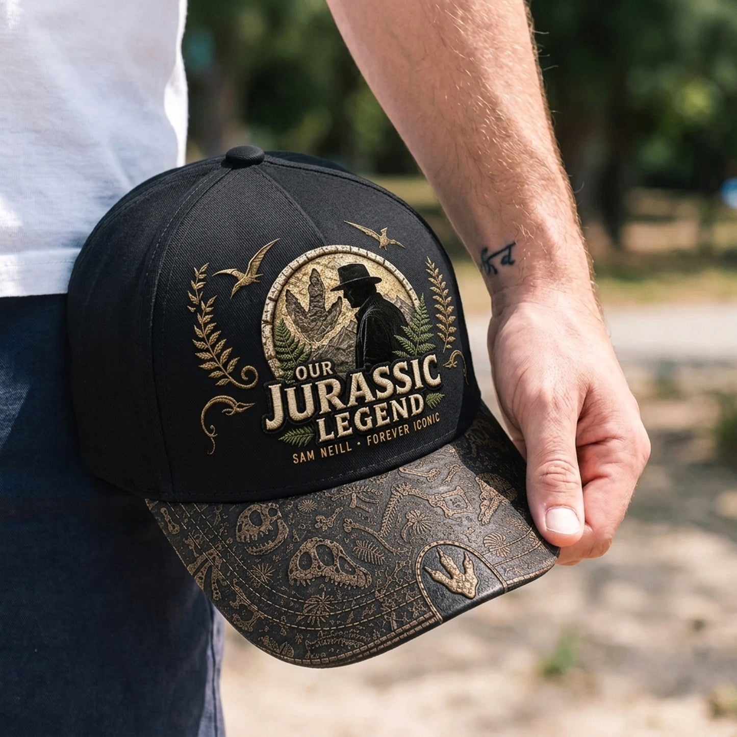 Jurassic Legend Sam Neill Embroidered Vintage Denim Cap