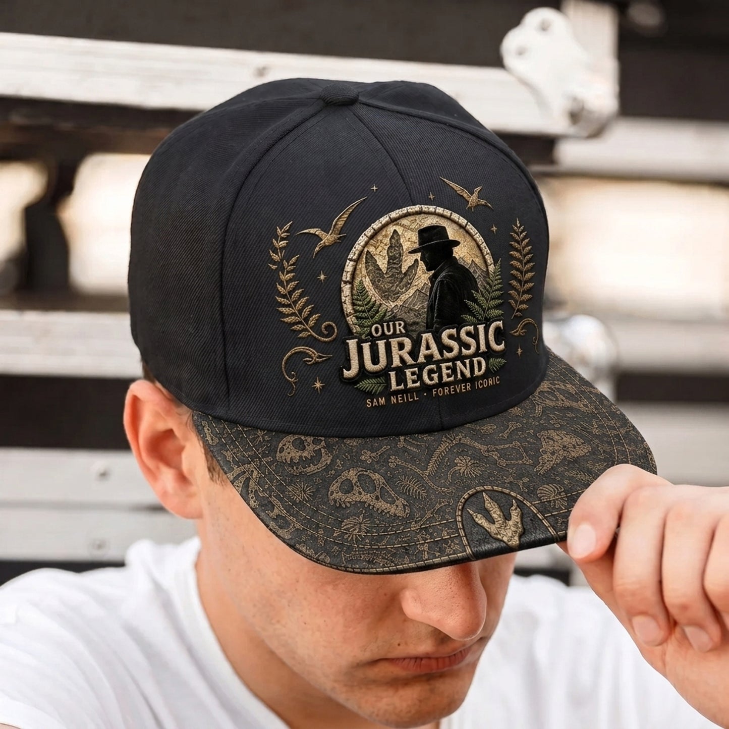 Jurassic Legend Sam Neill Embroidered Vintage Denim Cap